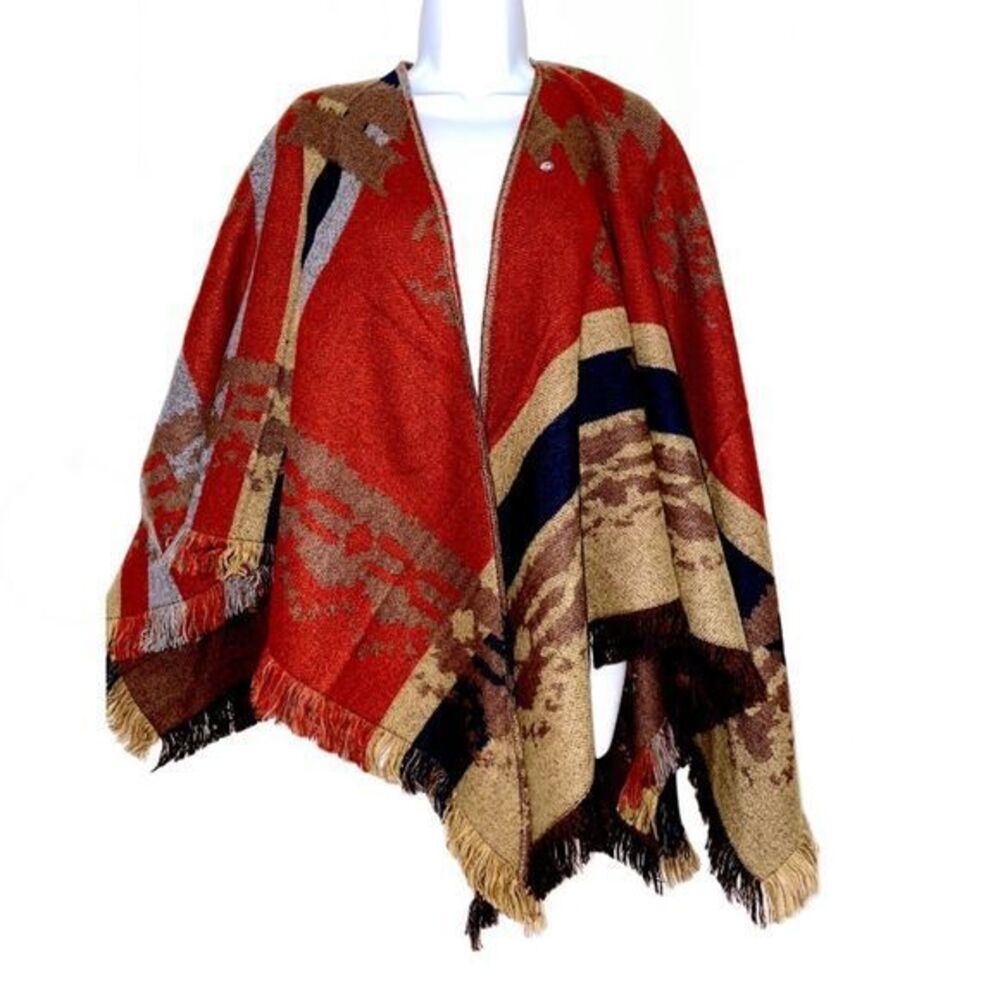 Knitted multicoloured Aztec boho hippy poncho - One Size